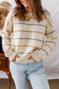 Multicolour Striped Ribbed Edge Drop Shoulder Sweater