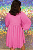 Sachet Pink Plus Size Textured Tie Split Neck Puff Sleeve Flowy Mini Dress