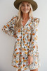 Yellow Floral Print Tie Neck Frilled Detail Long Sleeve Mini Dress Yellow Floral Print Tie Neck Frilled Detail Long Sleeve Mini Dress