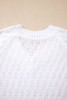 White Textured Knit Ribbed Edge V Neck Loose Sweater