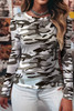 Green Western Fashion Camouflage Print Mesh Long Sleeve Top