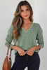 Green Stripe V Neck Stretchy Long Sleeve Top