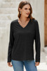Black Solid Color V Neck Long Sleeve Stretchy Top