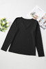 Black Solid Color V Neck Long Sleeve Stretchy Top
