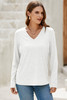 White Solid Color V Neck Long Sleeve Stretchy Top