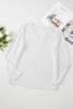 White Solid Color V Neck Long Sleeve Stretchy Top