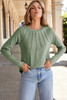 Laurel Green Solid Color Seam Detail Raglan Long Sleeve Top