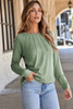 Laurel Green Solid Color Seam Detail Raglan Long Sleeve Top