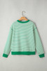 Bright Green Striped Exposed Seam Patchwork Loose Pullover Top