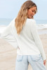 White Lightweight V Neck Button Front Bell Sleeve Cardigan Sweater