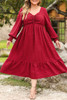 Fiery Red Lace-up Ruched Front Long Sleeve Ruffle Hem Plus Size Midi Dress Fiery Red Lace-up Ruched Front Long Sleeve Ruffle Hem Plus Size Midi Dress