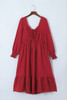 Fiery Red Lace-up Ruched Front Long Sleeve Ruffle Hem Plus Size Midi Dress Fiery Red Lace-up Ruched Front Long Sleeve Ruffle Hem Plus Size Midi Dress