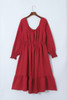 Fiery Red Lace-up Ruched Front Long Sleeve Ruffle Hem Plus Size Midi Dress Fiery Red Lace-up Ruched Front Long Sleeve Ruffle Hem Plus Size Midi Dress