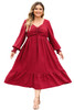 Fiery Red Lace-up Ruched Front Long Sleeve Ruffle Hem Plus Size Midi Dress Fiery Red Lace-up Ruched Front Long Sleeve Ruffle Hem Plus Size Midi Dress