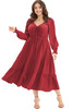 Fiery Red Lace-up Ruched Front Long Sleeve Ruffle Hem Plus Size Midi Dress Fiery Red Lace-up Ruched Front Long Sleeve Ruffle Hem Plus Size Midi Dress