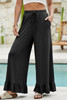 Black Ruffled Wide Leg Pull On High Waist Pants with Pockets