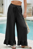Black Ruffled Wide Leg Pull On High Waist Pants with Pockets