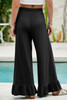 Black Ruffled Wide Leg Pull On High Waist Pants with Pockets