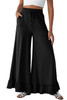 Black Ruffled Wide Leg Pull On High Waist Pants with Pockets