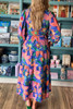 Blue Floral Print 3/4 Sleeve V Neck Tiered Long Dress Blue Floral Print 3/4 Sleeve V Neck Tiered Long Dress