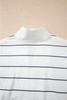 White Zip V Neck Casual Stripe Print Drop Shoulder Long Sleeve Top