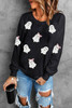Black Sequin Cute Bow Ghost Graphic Crew Neck Halloween Sweatshirt