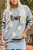 Gray Spooky Halloween Ghost Sequin Patched Sweatshirt