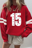 Fiery Red Starry Number 15 Printed Oversize Varsity Sweatshirt