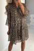 Khaki Leopard 3/4 Sleeve V Neck Swing Dress