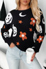Black Halloween Mythical Night Pattern Drop Shoulder Sweater