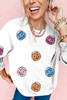 White Halloween Pumpkin Lantern Sequin Patched Sweatshirt
