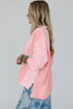 Pink Flower Patched Exposed Seam Bracelet Sleeve Oversized T Shirt