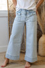 Sky Blue Stripe Button Flap Pocket Cuffed Hem Wide Leg Jeans Sky Blue Stripe Button Flap Pocket Cuffed Hem Wide Leg Jeans