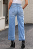 Dusk Blue Raw Hem Straight Leg Loose High Waist Jeans