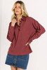 Red Dahlia Solid Color Long Sleeve Thermal Knit Polo Collar Patchwork Top
