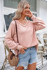 Delicacy Exposed Seam Textured Knit V Neck Pullover Top