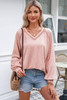 Delicacy Exposed Seam Textured Knit V Neck Pullover Top