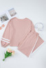 Pink Varsity Stripe Patchwork Puff Sleeve Pullover Drawstring Wide Leg Pant Set Pink Varsity Stripe Patchwork Puff Sleeve Pullover Drawstring Wide Leg Pant Set