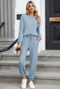 Dusk Blue Solid Color Ribbed Loose Long Sleeve Top Casual Pant Set Dusk Blue Solid Color Ribbed Loose Long Sleeve Top Casual Pant Set
