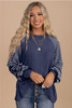 Navy Blue Contrast Print Striped Raglan Long Sleeve Loose Top