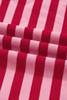 Strawberry Pink Mix Striped Drop Shoulder Patchwork Sleeve V Neck Pullover