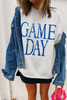 Blue Vintage Washed GAME DAY Graphic Baggy Sweatshirt