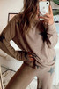 Khaki Retro Star Print Loose Long Sleeve Drawstring Wide Leg 2pcs Lounge Set