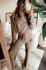 Khaki Retro Star Print Loose Long Sleeve Drawstring Wide Leg 2pcs Lounge Set
