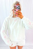 Light Grey Girly Bow Embroidered Detail Puff Sleeve Pullover 2pcs Short Set