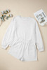 Light Grey Girly Bow Embroidered Detail Puff Sleeve Pullover 2pcs Short Set