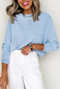 Beau Blue Solid Color Batwing Long Sleeve Top