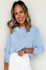 Beau Blue Solid Color Batwing Long Sleeve Top
