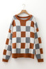 Brown Plus Size Checkered Crewneck Sweater