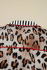 Khaki Leopard Print Colorblock Striped Edge Shirt and Pants Pajama Set